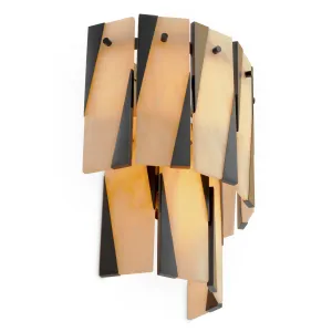 Luxuriöse, skulpturale Wandleuchte mit überlappenden goldenen und schwarzen Paneelen – 38 cm – Luxus-Hotelmöbel Seitenansicht von Luxury Group International