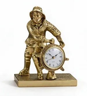 Luxury Seaman Figurine Table Clock with Ship’s Wheel Dial - Royal Home Accessories Front View by Luxury Group International