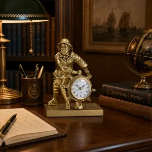 Luxury Seaman Figurine Table Clock with Ship’s Wheel Dial - Royal Home Accessories Lifestyle View by Luxury Group International