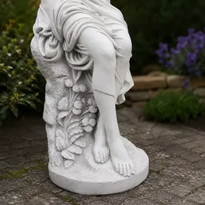 Luxury Seated Female Garden Sculpture with Floral Relief - Luxury Classic Sculpture Detail View by Luxury Group International