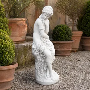 Luxury Seated Female Garden Sculpture with Floral Relief - Luxury Classic Sculpture Front View by Luxury Group International