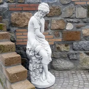 Luxury Seated Female Garden Sculpture with Floral Relief - Luxury Classic Sculpture Lifestyle View by Luxury Group International