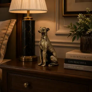 Luxury Seated Greyhound Bronze Sculpture with Sculpted Collar - Luxury Bronze Figure Lifestyle View by Luxury Group International