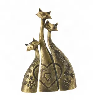 Luxury Set of Three Cats Bronze Sculpture with Engraved Heart Motifs - Luxury Bronze Figure Front View by Luxury Group International