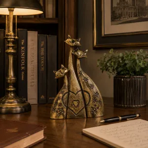 Luxury Set of Three Cats Bronze Sculpture with Engraved Heart Motifs - Luxury Bronze Figure Lifestyle View by Luxury Group International