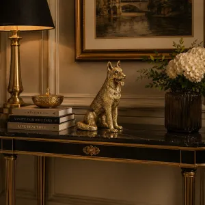 Luxury Shepherd Dog Bronze Sculpture in a Seated Pose - Luxury Bronze Figure Lifestyle View by Luxury Group International