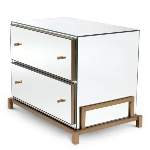 Luxury Silver Mirrored Nightstand with Antique Gold Frame with Drawer - Luxury Nightstand Side View by Luxury Group International