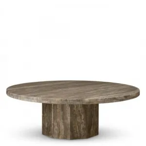 Table basse sculpturale de luxe en travertin argenté Vue de face par Luxury Group International