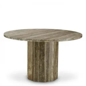 Luxury Silver Travertine Sculptural Design Dining Table Front View by Luxury Group International