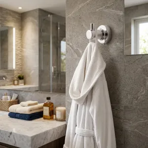 Luxury Single Head Chrome Plated Bath Robe Hanger Lifestyle View by Luxury Group International