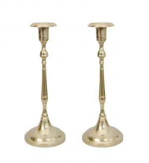 Luxury Slender Column Bronze Candlestick Pair with Stepped Round Bases Front View by Luxury Group International