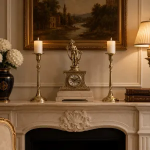 Coppia di Candelabri in Bronzo a Colonna Sottile di Lusso con Basi Rotonde a Gradini Vista lifestyle di Luxury Group International
