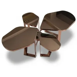 Ensemble de 4 Tables Gigognes de Luxe en Verre Fumé Marron et Or Rose - Table Basse de Luxe Vue de face par Luxury Group International