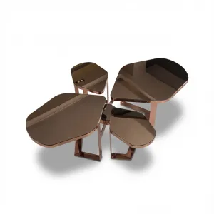Ensemble de 4 Tables Gigognes de Luxe en Verre Fumé Marron et Or Rose - Table Basse de Luxe Vue de dessus par Luxury Group International