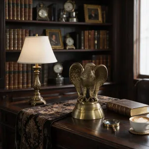 Luxury Spread-Wing Eagle Bronze Sculpture on Bell-Shaped Pedestal - Luxury Bronze Figure Lifestyle View by Luxury Group International