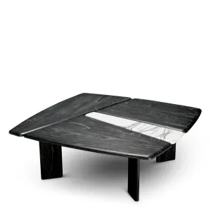 Tavolino quadrato di lusso con legno nero e intarsi in marmo bianco – 100 cm - Arredamento di lusso per hotel Vista frontale di Luxury Group International