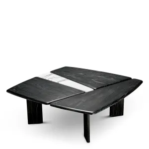 Tavolino quadrato di lusso con legno nero e intarsi in marmo bianco – 100 cm - Arredamento di lusso per hotel Vista frontale di Luxury Group International