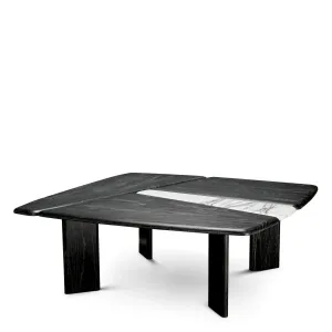 Tavolino quadrato di lusso con legno nero e intarsi in marmo bianco – 100 cm - Arredamento di lusso per hotel Vista frontale di Luxury Group International