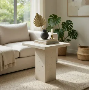 Mesa Pedestal Cuadrada de Concreto de Lujo para Uso Interior y Exterior Vista lifestyle por Luxury Group International