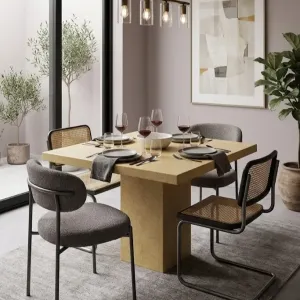 Mesa Pedestal Cuadrada de Concreto de Lujo para Uso Interior y Exterior Vista lifestyle por Luxury Group International