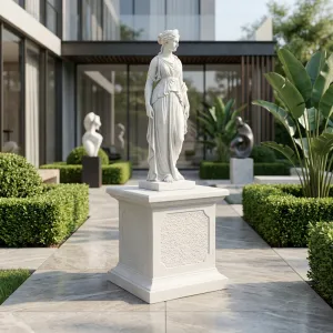 Luxus Quadratischer Gartenpodest mit Kieselreliefplatten und Abgeschrägter Gesimsleiste – Gartendekoration Lifestyle-Ansicht von Luxury Group International