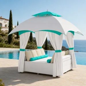 Luxus Quadratische Outdoor-Pavillon-Lounge mit Sichtschutzvorhängen Lifestyle-Ansicht von Luxury Group International