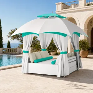 Luxus Quadratische Outdoor-Pavillon-Lounge mit Sichtschutzvorhängen Lifestyle-Ansicht von Luxury Group International