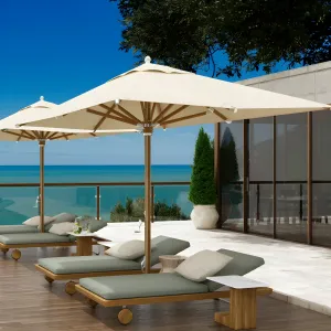 Parasol Carré de Luxe pour Extérieur avec Toile Premium et Mât en Bois Vue de face par Luxury Group International