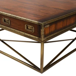 Luxury Square Wooden Coffee Table on Geometric Base with Integrated Drawer Storage Detail View by Luxury Group International