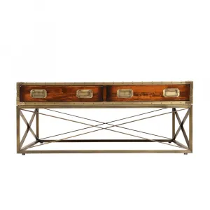 Luxury Square Wooden Coffee Table on Geometric Base with Integrated Drawer Storage Front View by Luxury Group International