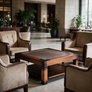 Luxury Square Wooden Coffee Table with Inset Glass Top and Lower Open Shelf - Luxury Coffee Table Lifestyle View by Luxury Group International