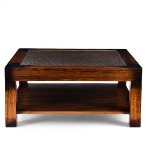 Luxury Square Wooden Coffee Table with Inset Glass Top and Lower Open Shelf - Luxury Coffee Table Side View by Luxury Group International