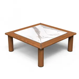 Table basse carrée en bois de luxe avec plateau en marbre blanc par Luxury Group International