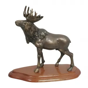 Luxus stehende Elch-Bronzeskulptur auf Holzsockel in zwei Ausführungen von Luxury Group International