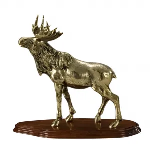 Luxus stehende Elch-Bronzeskulptur auf Holzsockel in zwei Ausführungen von Luxury Group International