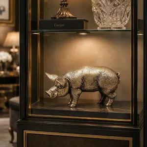 Luxury Standing Pig Bronze Sculpture with Textured Coat - Luxury Bronze Figure Lifestyle View by Luxury Group International
