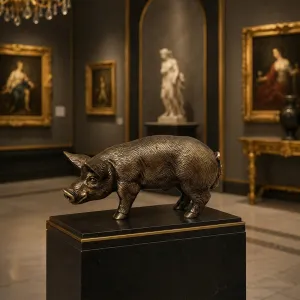 Luxury Standing Pig Bronze Sculpture with Textured Coat - Luxury Bronze Figure Lifestyle View by Luxury Group International