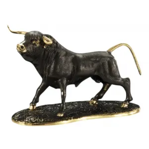 Luxury Striding Bull Bronze Sculpture with Golden Accents Front View by Luxury Group International