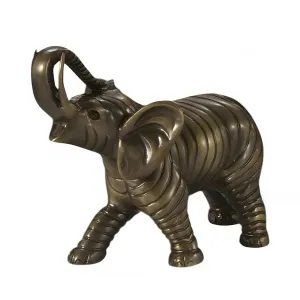 Luxus Bronze-Skulptur eines schreitenden Elefanten mit hochgerolltem Rüssel in Gold- und Antikbronze-Finish von Luxury Group International