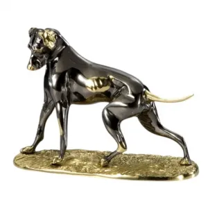 Luxury Striding Hound Bronze Sculpture in Oxidized Finish with Golden Accent - Luxury Bronze Figure Front View by Luxury Group International