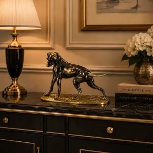 Luxury Striding Hound Bronze Sculpture in Oxidized Finish with Golden Accent - Luxury Bronze Figure Lifestyle View by Luxury Group International