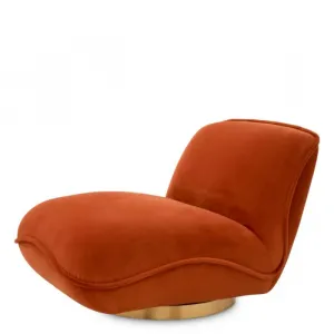 Luxury Swivel Armchair Burnt Orange / Brass 85.5 cm - Living Room & Hotel Furniture Side View by Luxury Group International