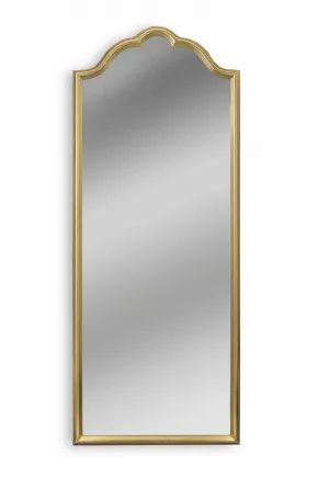 Luxury Tall Baroque Wall Mirror with Scalloped Crown and Slim Golden Frame Front View by Luxury Group International