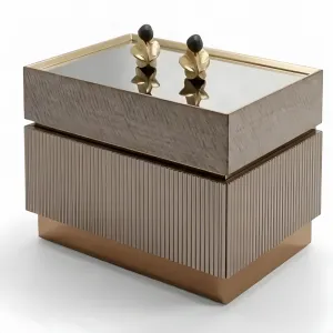 Luxury Taupe and Bronze Nightstand with Smoked Mirror Top - Luxury Nightstand Side View by Luxury Group International