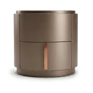 Luxury Taupe Bronze Cylindrical Nightstand with Two-Tier Storage - Luxury Hotel Furniture by Luxury Group International