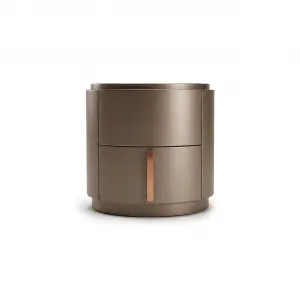 Luxury Taupe Bronze Cylindrical Nightstand with Two-Tier Storage - Luxury Hotel Furniture Front View by Luxury Group International