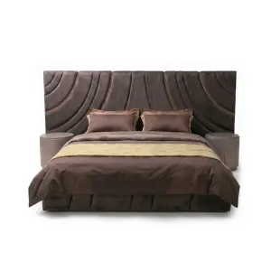 Luxury Taupe Bronze Cylindrical Nightstand with Two-Tier Storage - Luxury Hotel Furniture Lifestyle View by Luxury Group International