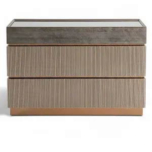 Luxury Taupe Bronze Dresser with Fluted Drawers and Smoked Mirror Top - Luxury Dresser Front View by Luxury Group International
