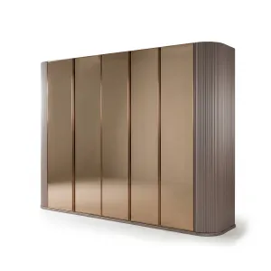 Luxury Taupe Bronze Mirrored Wardrobe with Fluted Rounded Sides - Luxury Hotel Furniture Side View by Luxury Group International