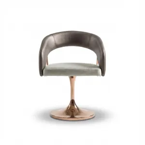 Fauteuil Pivotant de Luxe Taupe et Crème avec Base en Or Rose - Fauteuil de Luxe Vue de face par Luxury Group International
